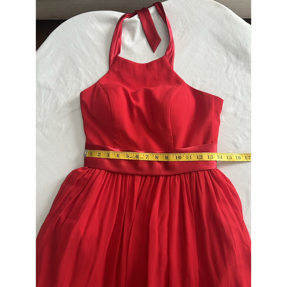 Azazie Halter Chiffon Maxi Bridesmaid Dress Womens Size A4 Red Classic Colorful - Picture 9 of 10